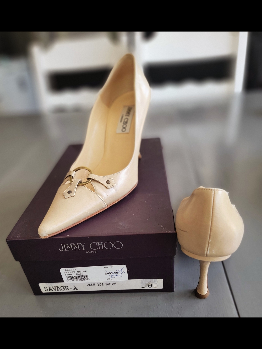 VINTAGE Jimmy Choo Savage-A Beige Leather Kitten Heel Pumps - Size 38